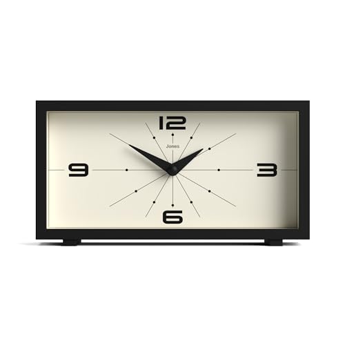 JONES CLOCKS® Odeon kaminuhr | Modernes rechteckiges Design | Schwarz | Stilvoller Retro-Look für Regal, Tisch, Kamin oder Bett von JONES CLOCKS
