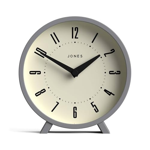 JONES CLOCKS® Venus schreibtischuhr | Modernes rundes Design | Grau | Stilvoller retrolook für Regal, Tisch, kaminsims oder nachttisch von JONES CLOCKS