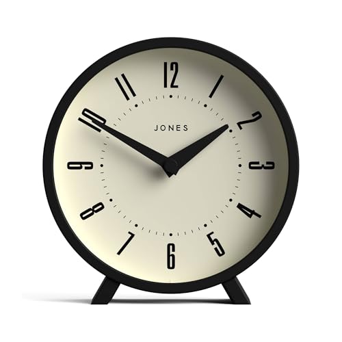 JONES CLOCKS® Venus schreibtischuhr | Modernes rundes Design | Schwarz | Stilvoller retrolook für Regal, Tisch, kaminsims oder nachttisch von JONES CLOCKS
