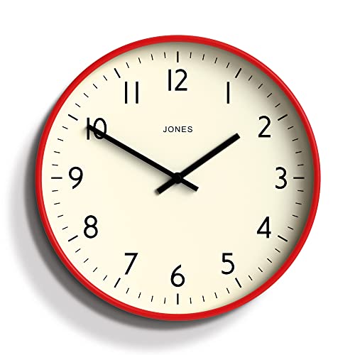 JONES CLOCKS® Studio Runde Wanduhr – Runde Uhr – Moderne Uhr – Designer Wand Uhren – Küchenuhr – Wohnzimmeruhr – Bürouhr – Leicht ablesbares Zifferblatt –30cm (Rot) von JONES CLOCKS