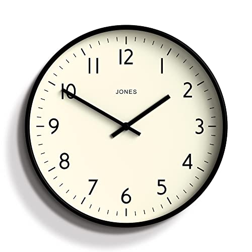 JONES CLOCKS® Studio Runde Wanduhr – Runde Uhr – Moderne Uhr – Designer Wand Uhren – Küchenuhr – Wohnzimmeruhr – Bürouhr – Leicht ablesbares Zifferblatt – 30cm (Schwarz) von JONES CLOCKS
