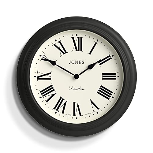 JONES CLOCKS Große Premium-Wanduhr römischem Zifferblatt, „Supper Club“ in Dunkelgrau, 40 cm von JONES CLOCKS