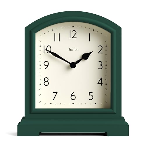 JONES CLOCKS® Tavern kaminuhr | Modernes Design der bogenplatte | Dunkelgrün | Zeitgenössischer klassischer Stil für Schreibtisch, Tisch, Regal oder nachttisch von JONES CLOCKS