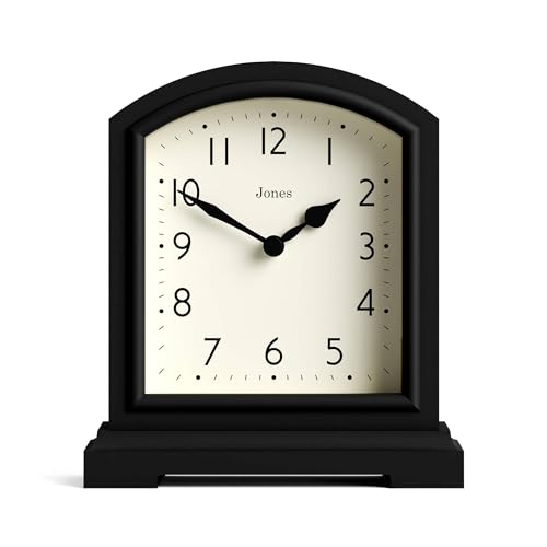JONES CLOCKS® Tavern kaminuhr | Modernes Design der bogenplatte | Schwarz | Zeitgenössischer klassischer Stil für Schreibtisch, Tisch, Regal oder nachttisch von JONES CLOCKS