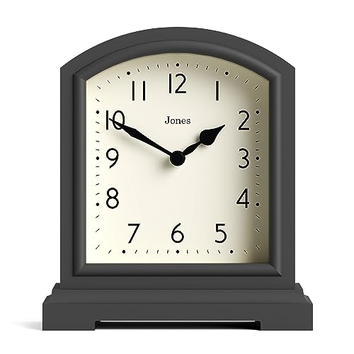 JONES CLOCKS® Tavern Mantel-Uhr - Traditionelles/Klassisches Design - Schlafzimmer-Uhr - Wohnzimmer-Uhr - Büro-Uhr - Kaminsims-Uhr - Schreibtisch-Uhr - Regal-Uhr - Kleine Uhr (Dunkelgrau) von JONES CLOCKS