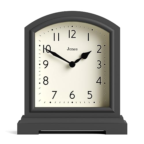 JONES CLOCKS® Tavern kaminuhr | Modernes Design der bogenplatte | Dunkelgrau | Zeitgenössischer klassischer Stil für Schreibtisch, Tisch, Regal oder nachttisch von JONES CLOCKS