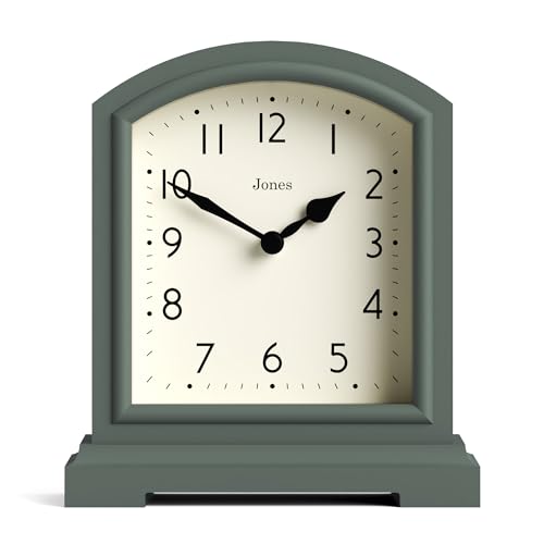 JONES CLOCKS® Tavern kaminuhr | Modernes Design der bogenplatte | Spargel grün | Zeitgenössischer klassischer Stil für Schreibtisch, Tisch, Regal oder nachttisch von JONES CLOCKS