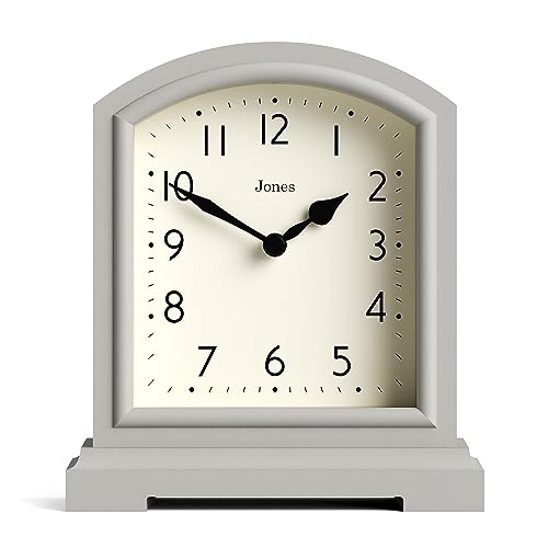 JONES CLOCKS® Tavern kaminuhr | Modernes Design der bogenplatte | Hellgrau | Zeitgenössischer klassischer Stil für Schreibtisch, Tisch, Regal oder nachttisch von JONES CLOCKS