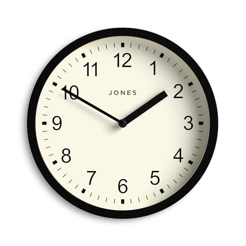 JONES CLOCKS® Spin wanduhr | Kleine Moderne runde Uhr | 20cm | Schwarz | Leicht lesbare Zahlen | Ideal für küche, büro, kinderzimmer oder jeden kleinen Raum von JONES CLOCKS