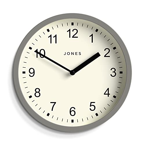 JONES CLOCKS® The Spin – Kleine Uhr – Runde Wanduhr – Küchenuhr – Wohnzimmeruhr – Bürouhr – Dekorative Wohnaccessoires – Moderne Wanduhr – 20cm Wanduhr (Hellgrau) von JONES CLOCKS