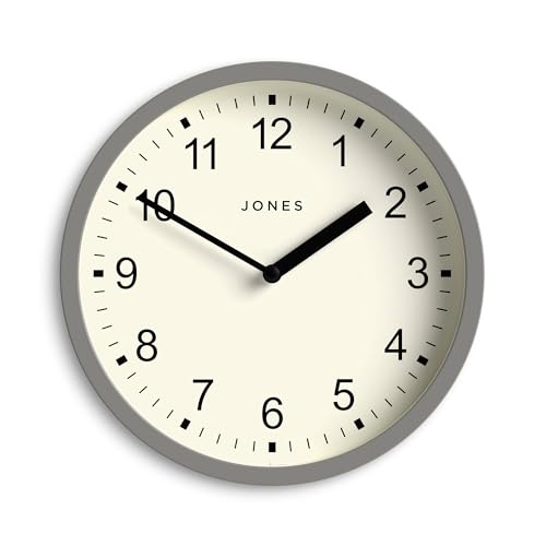 JONES CLOCKS® Spin wanduhr | Kleine Moderne runde Uhr | 20cm | Grau | Leicht lesbare Zahlen | Ideal für küche, büro, kinderzimmer oder jeden kleinen Raum von JONES CLOCKS
