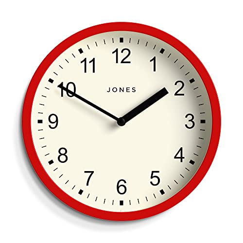 JONES CLOCKS® The Spin – Kleine Uhr – Runde Wanduhr – Küchenuhr – Wohnzimmeruhr – Bürouhr – Dekorative Wohnaccessoires – Moderne Wanduhr – 20cm Wanduhr (Rot) von JONES CLOCKS
