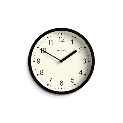 JONES CLOCKS® The Spin – Kleine Uhr – Runde Wanduhr – Küchenuhr – Wohnzimmeruhr – Bürouhr – Dekorative Wohnaccessoires – Moderne Wanduhr – 20cm Wanduhr (Schwarz) von JONES CLOCKS