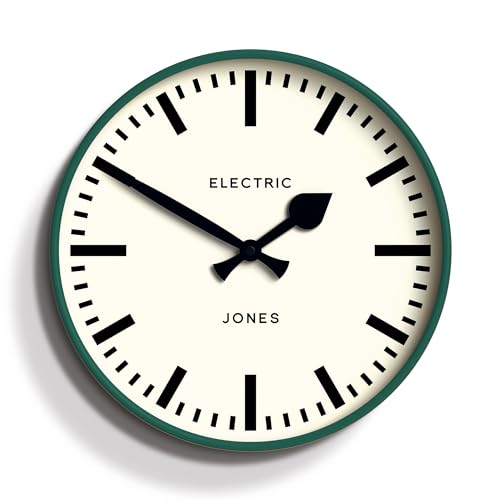 JONES CLOCKS® Tiger Wanduhr | Moderne runde Stationsuhr | 30cm | Dunkelgrün | Cooler Designer|Look für Küche, Wohnzimmer oder Büro von JONES CLOCKS