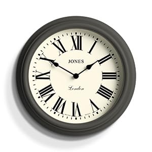 JONES CLOCKS® Venetian Wanduhr – Runde Wanduhr – Klassisches traditionelles Design – Designer-Wanduhr – Küchenuhr – Wohnzimmeruhr – Bürouhr – Dekoratives Gehäuse (Grau) von JONES CLOCKS