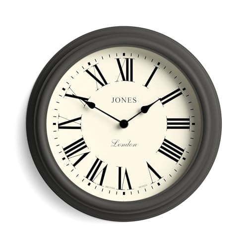 JONES CLOCKS® Venetian Wanduhr – Runde Wanduhr – Klassisches traditionelles Design – Designer-Wanduhr – Küchenuhr – Wohnzimmeruhr – Bürouhr – Dekoratives Gehäuse (Grau) von JONES CLOCKS