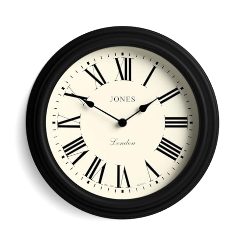 JONES CLOCKS® Venetian wanduhr | Klassische runde Uhr | 30cm | Schwarz | Römische ziffern | Traditionelles Design, ideal für küche, Wohnzimmer oder Schlafzimmer von JONES CLOCKS
