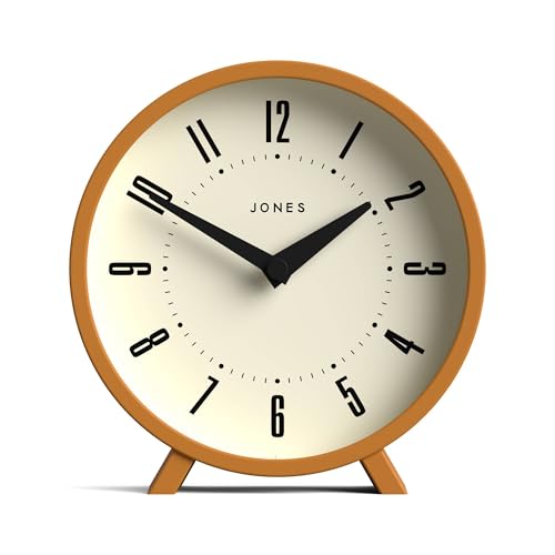 JONES CLOCKS® Venus schreibtischuhr | Modernes rundes Design | Senfgelb | Stilvoller retrolook für Regal, Tisch, kaminsims oder nachttisch von JONES CLOCKS