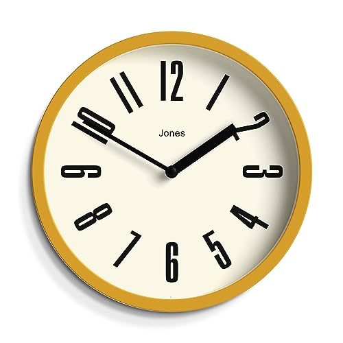 JONES CLOCKS ® Hot Tub Wanduhr – kleine runde Uhr – Retro-Wanduhr – Schreibtischuhr – Küchenuhr – Wohnzimmeruhr – Bunte Wanduhr – 20 cm große Uhr (Gelb) von JONES CLOCKS