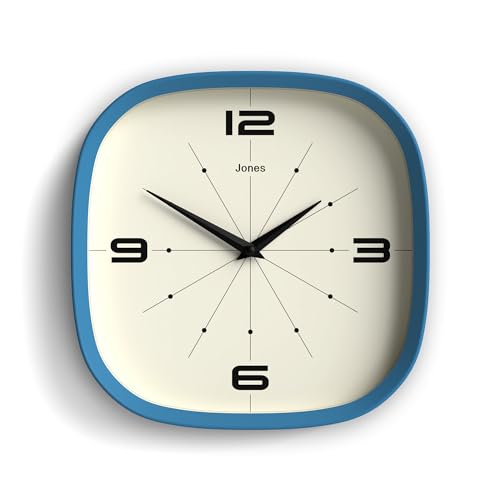 JONES CLOCKS® Pulsar Wanduhr | Retro abgerundete quadratische Uhr | 25cm | Blau | Cooler Designer-Look für Küche, Wohnzimmer oder Büro von JONES CLOCKS