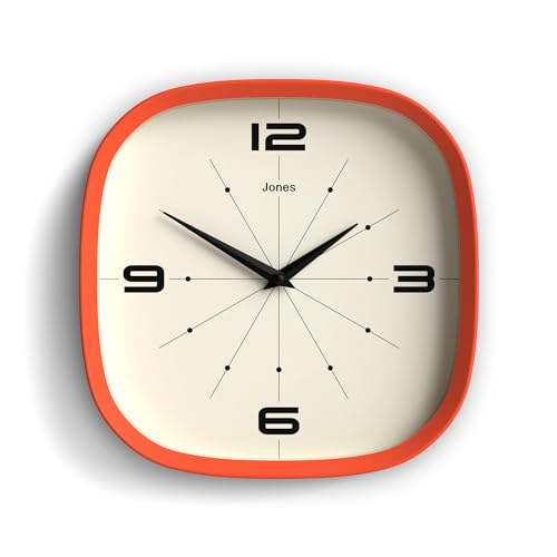 JONES CLOCKS® Pulsar Wanduhr | Retro abgerundete quadratische Uhr | 25cm | Orange | Cooler Designer-Look für Küche, Wohnzimmer oder Büro JONES CLOCKS® Pulsar Wanduhr | Retro abgerundete quadratische Uhr | 25cm | Orange | Cooler Designer-Look für Küche, Wohnzimmer oder Büro von JONES CLOCKS