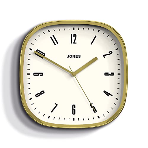 JONES CLOCKS Quadratische Retro-Wanduhr aus hochwertigem Acryl, The 'Marvel' in Gold, 30 x 30 x 5 cm von JONES CLOCKS