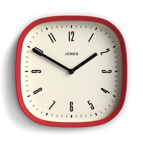 JONES CLOCKS® Marvel Wanduhr | Retro abgerundete quadratische Uhr | 25cm | Rot | Cooler Designer-Look für Küche, Wohnzimmer oder Büro JONES CLOCKS® Marvel Wanduhr | Retro abgerundete quadratische Uhr | 25cm | Rot | Cooler Designer-Look für Küche, Wohnzimmer oder Büro von JONES CLOCKS