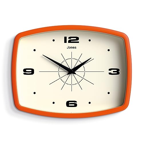NEWGATE Jones Clocks® Movie Retro Wanduhr - Quadratische Uhr - Rechteckige Uhr - Küchenuhr - Bürouhr - Retro Uhr - Designer Uhr - Buntes Gehäuse - Arabische Ziffern (Orange) von JONES CLOCKS