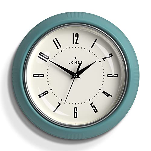 JONES CLOCKS® Ketchup-Wanduhr, Retro-Design, perfekt für die Küche, Heimbüro, Schlafzimmer 25cm (Blaugrün) von JONES CLOCKS