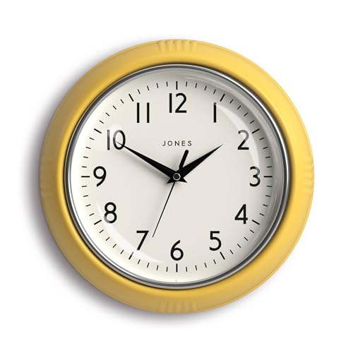 JONES CLOCKS® Ketchup wanduhr | Runde Retro Diner Uhr | 25cm | Gelb | Ideal für küche, Wohnzimmer, büro oder Schlafzimmer | Leicht ablesbare Zahlen von JONES CLOCKS
