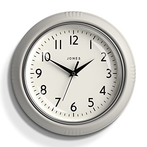 JONES CLOCKS® Ketchup-Wanduhr, Retro-Design, perfekt für die Küche, Heimbüro, Schlafzimmer 25cm (Hellgrau) von JONES CLOCKS