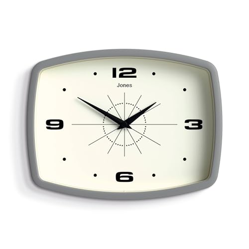 NEWGATE Jones Clocks® Film wanduhr | Rechteckige retrouhr | 25cm | Grau | Cooler midcentury designerlook für küche, Wohnzimmer oder büro von JONES CLOCKS