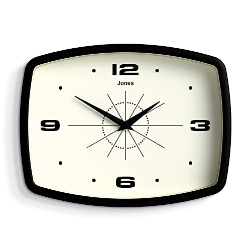 NEWGATE Jones Clocks® Movie Retro Wanduhr - Quadratische Uhr - Rechteckige Uhr - Küchenuhr - Bürouhr - Retro Uhr - Designer Uhr - Buntes Gehäuse - Arabische Ziffern (Schwarz) von JONES CLOCKS