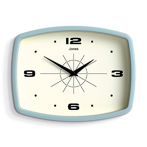 Jones Clocks® Movie Retro Wanduhr - Quadratische Uhr - Rechteckige Uhr - Küchenuhr - Bürouhr - Retro Uhr - Designeruhr - Buntes Gehäuse - Arabische Ziffern (Blau) von JONES CLOCKS