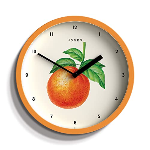 Jones Clocks® Obstuhr - Runde Uhr - Kleine Uhr - Küchenuhr - Bürouhr - Modernes Design - Designeruhr - Buntes Gehäuse - Fruchtkunst - Obst Wanduhr (Orange) von JONES CLOCKS