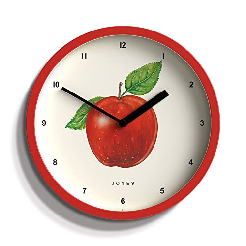Jones Clocks® Fruit Clock - Runde Uhr - Kleine Uhr - Küchenuhr - Bürouhr - Modernes Design - Designer Uhr - Buntes Gehäuse - Obstkunst - Obst Wanduhr (Apfel) von JONES CLOCKS