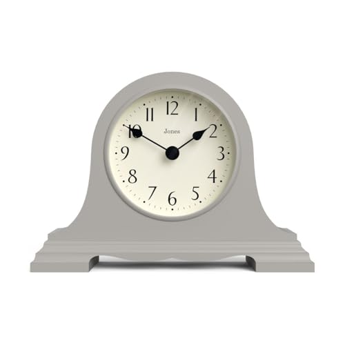 JONES CLOCKS® Speakeasy Kaminsimsuhr - Traditionelles/Klassisches Design - Schlafzimmeruhr - Wohnzimmeruhr - Bürouhr - Kaminsimsuhr - Schreibtischuhr - Regaluhr - Kleine Uhr (Grau) von JONES CLOCKS