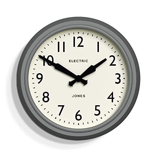 JONES CLOCKS® Telecom Wanduhr Klassisches Design in modernen Farben Perfekt als Küchen-, Wohn- oder Bürouhr mit gut ablesbaren Zahlen (Grau) von JONES CLOCKS