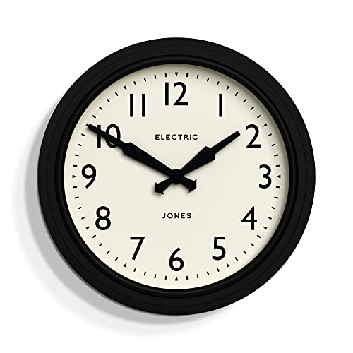 JONES CLOCKS® Telecom Wanduhr Klassisches Design in modernen Farben Perfekt als Küchen-, Wohn- oder Bürouhr mit gut ablesbaren Zahlen (Schwarz) von JONES CLOCKS