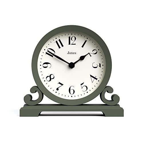 JONES CLOCKS® Saloon Kaminsimsuhr - Traditionelles/Klassisches Design - Schlafzimmeruhr - Wohnzimmeruhr - Bürouhr - Kaminsimsuhr - Schreibtischuhr - Regaluhr - Kleine Uhr (Asparagus Green) von JONES CLOCKS