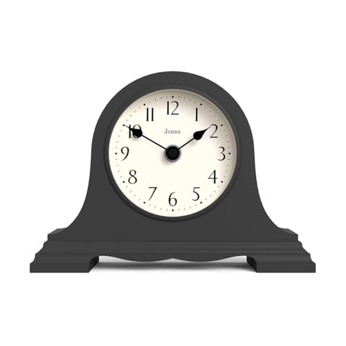 JONES CLOCKS® Speakeasy Kaminsimsuhr - Traditionelles/Klassisches Design - Schlafzimmeruhr - Wohnzimmeruhr - Bürouhr - Kaminsimsuhr - Schreibtischuhr - Regaluhr - Kleine Uhr (Blizzard Grey) von JONES CLOCKS