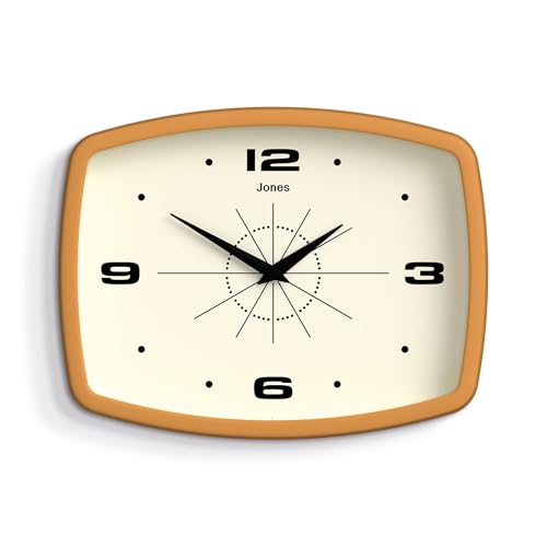 NEWGATE Jones Clocks® Film wanduhr | Rechteckige retrouhr | 25cm | Senfgelb | Cooler midcentury designerlook für küche, Wohnzimmer oder büro von JONES CLOCKS