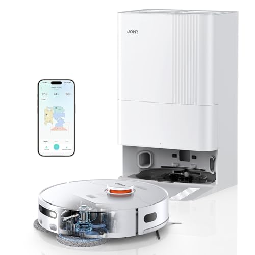 JONR T5 Pro Saugroboter mit Wischfunktion, 8150Pa Saugkraft (verbessert von T5 Lite) mit Heißlufttrocknung, Anti-Verfilzungs-Seitenbürste, Hindernisvermeidung, LiDAR-Navigation, All-in-One Dockund von JONR