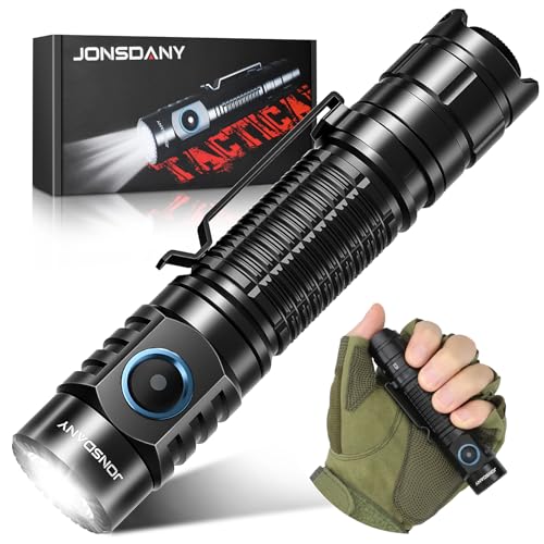 JONSDANY Taschenlampe, 1200 Lumen, professionelle leistungsstarke taschenlampe led aufladbar, taktische Taschenlampe 6 Modi, led taschenlampe für Camping, Wandern, Angeln, Radfahren von JONSDANY