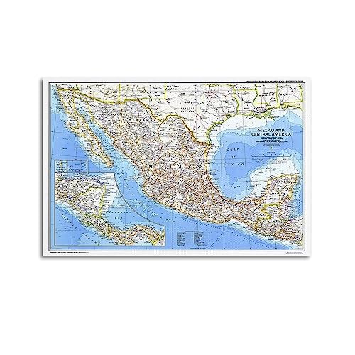 JONZA 1980-mexico-and-central-america-map-wall-map-789034 Dekorative Malerei Leinwand Wand und Kunstbild Familie Schlafzimmer Dekor 12x18inch(30x45cm) von JONZA