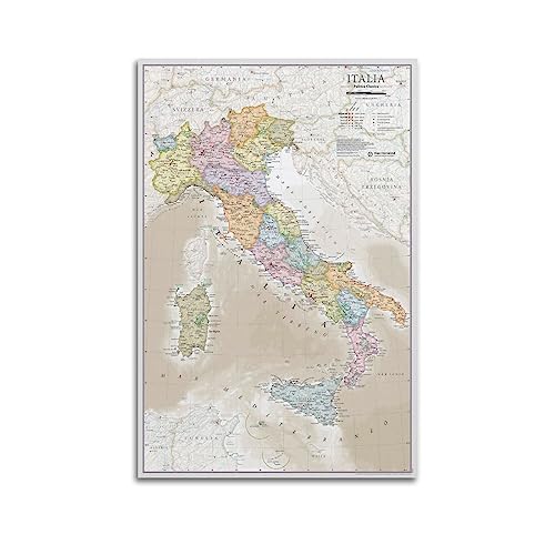 JONZA Karte Poster Europa Italien Klassische Karte Dekorative Malerei Leinwand Wand Und Kunst Bild Familie Schlafzimmer Dekor 12x18inch(30x45cm) von JONZA