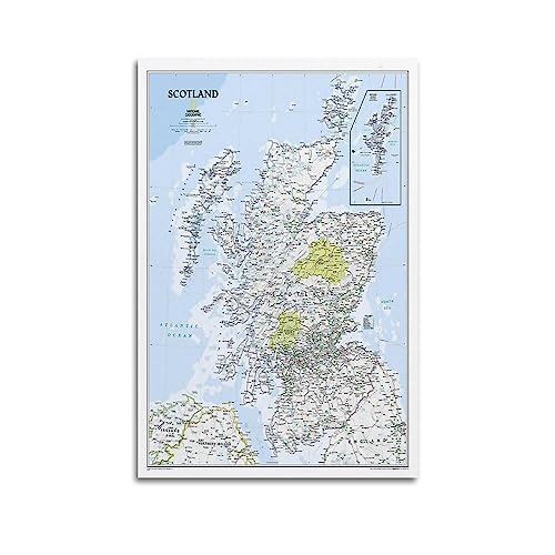 JONZA Karte Poster Europa Schottland Klassische Karte Dekorative Malerei Leinwand Wand Und Kunst Bild Familie Schlafzimmer Dekor 30 x 45 cm von JONZA