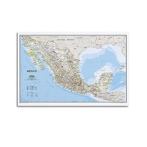JONZA Karte Poster Mexiko Klassische Karte Dekorative Malerei Leinwand Wand Und Kunst Bild Familie Schlafzimmer Dekor 24x36inch(60x90cm) von JONZA