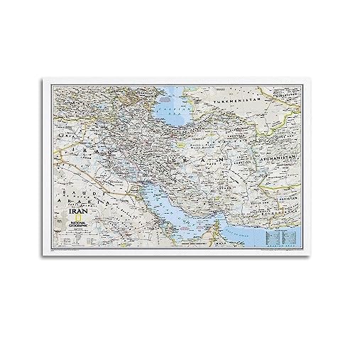JONZA Landkarten-Poster Asien Iran Klassische Karte Dekorative Malerei Leinwand Wand und Kunstbild Familie Schlafzimmer Dekor 30 x 45 cm von JONZA