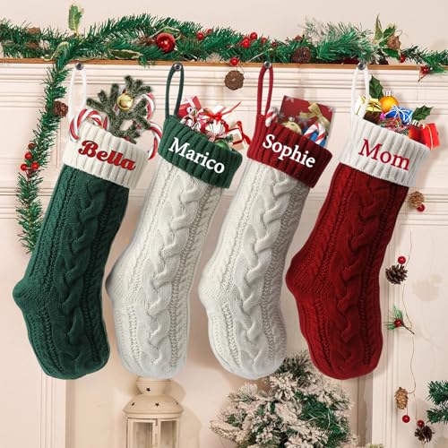 JONZIN Personalisierte Weihnachtsstrümpfe - Benutzerdefinierte Nikolausstrumpf mit Namen Familie, Große Bestickt Name Strumpf, Gestrickt Hängenden Strümpfe Weihnachten Urlaub Dekoration (Stil C) von JONZIN